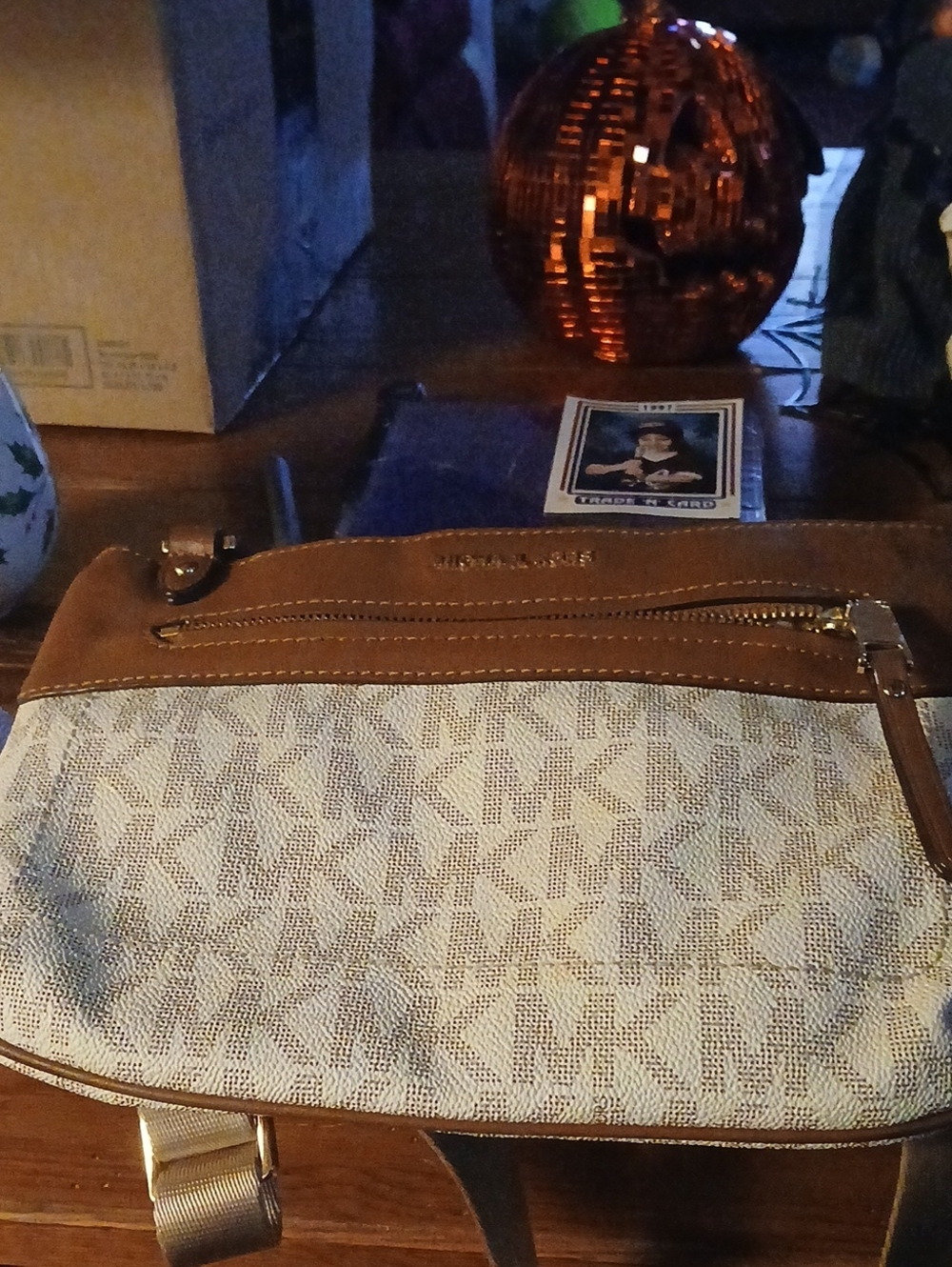 Michael Kors Beige & Brown Logo Messenger Bag